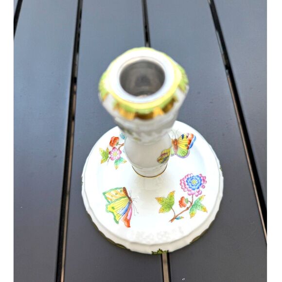 Herend Queen Victoria Green Border Floral Butterfly Single Candlestick SZ 6" VBO - Picture 15 of 16